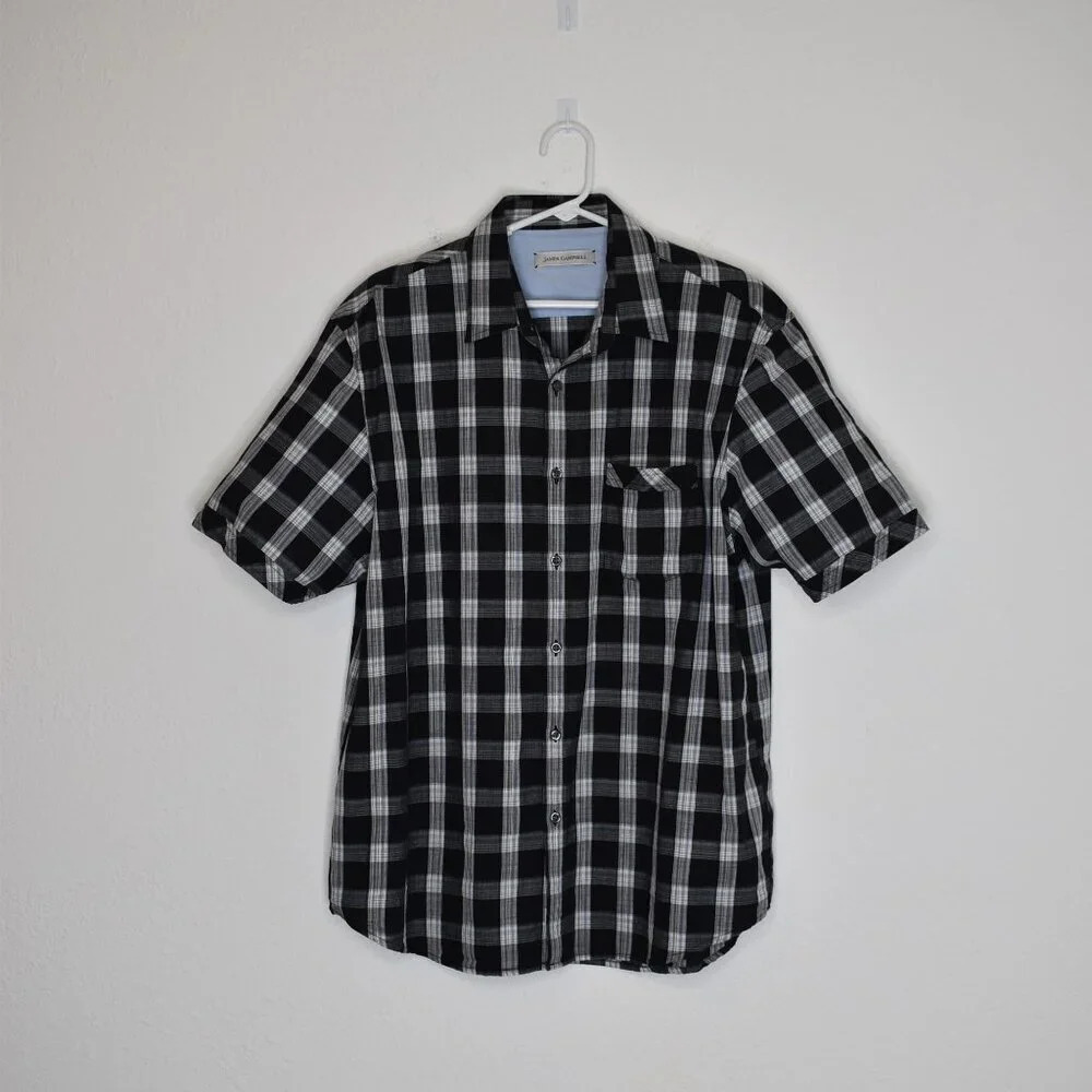 James Campbell Mens Shirt Sz XL Plaid Neutral Button Down Preppy Casual Work